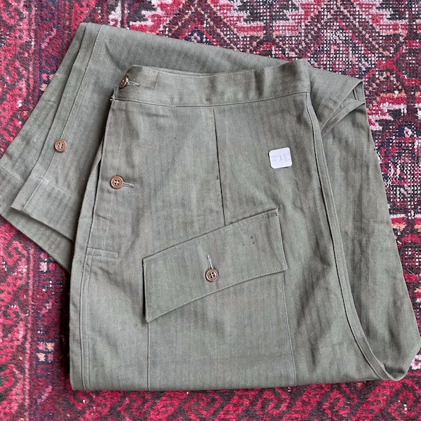 Vintage NOS 1940s Women’s Army Corps Herringbone Twill Side Button Pants. Marked Size 37