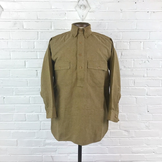 Size S Vintage 1920s Link Button Collar Wool Workwear Work Shirt