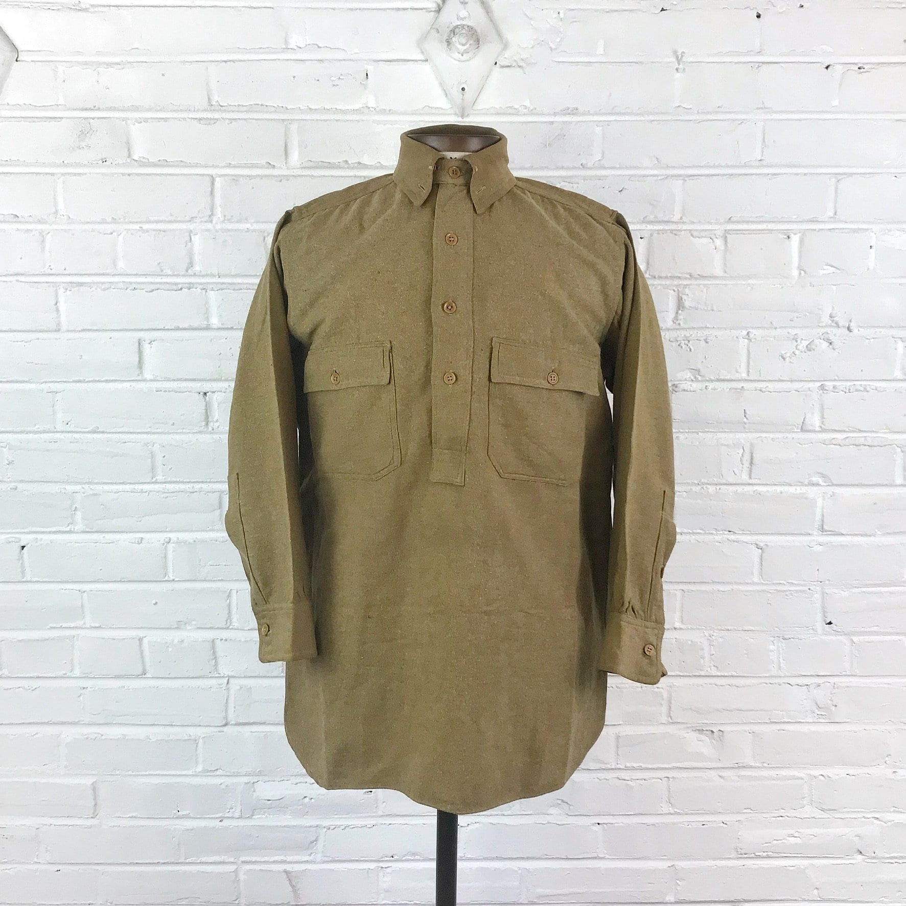 Size S Vintage 1920s Link Button Collar Wool Workwear Work