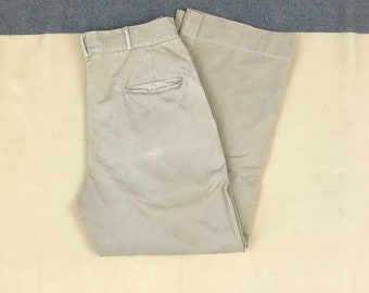 Size 30 x 28 1/2 Vintage 1940s 1950s Distressed US Navy Khaki Cotton Double Stitched Chinos 4