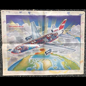 Raro - Póster original de 1980 TWA Airlines Lockheed L-1011 Commercial Jet Ilustración recortada - por el famoso artista surrealista TODD SCHORR