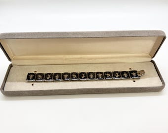 Vintage Thai Bracelet with Black Enamel - Sterling Silver