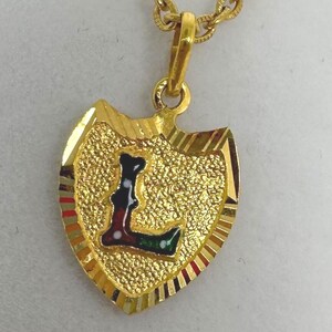 22K Yellow Gold Pendant with Enamel Initial "L" – Shield Design