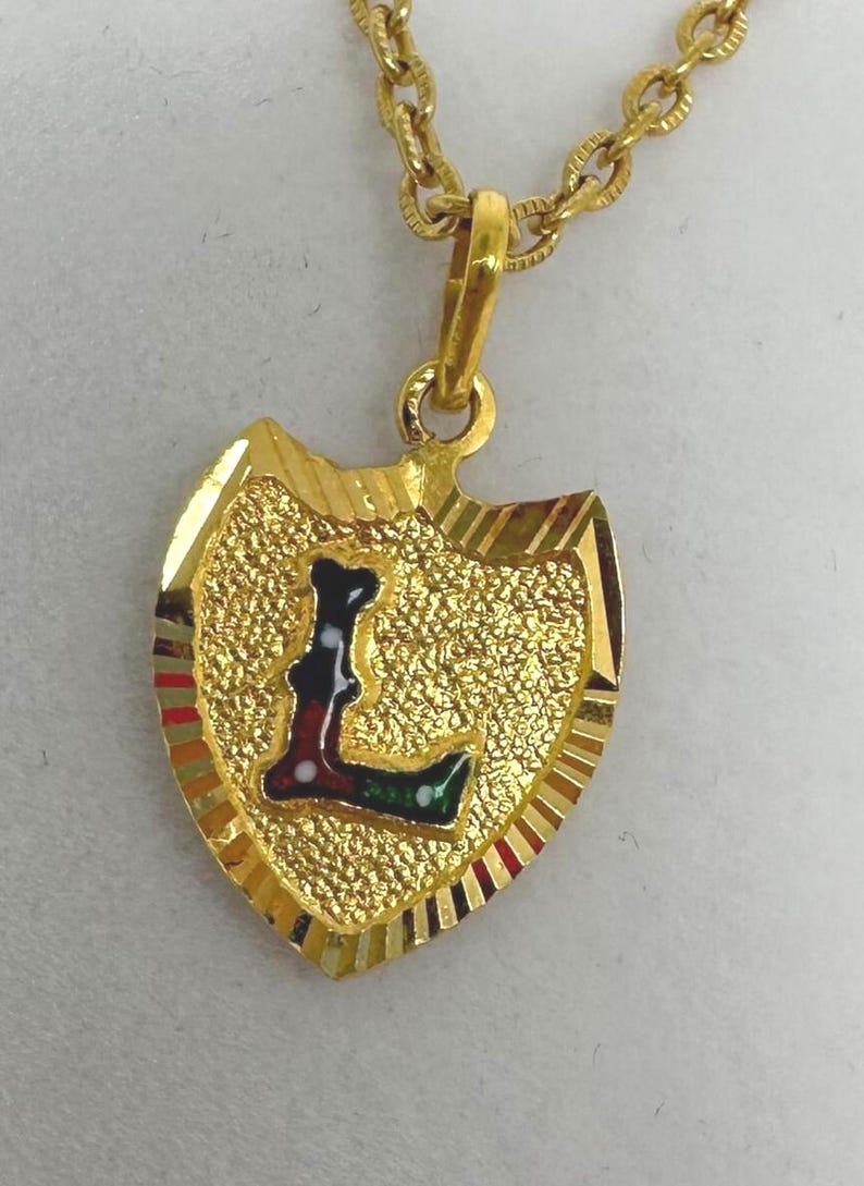 22K Yellow Gold Pendant with Enamel Initial "L" – Shield Design