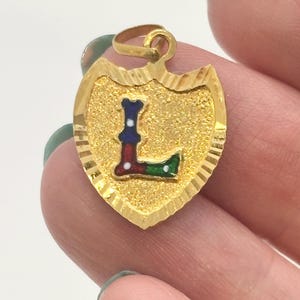 22K Yellow Gold Pendant with Enamel Initial "L"