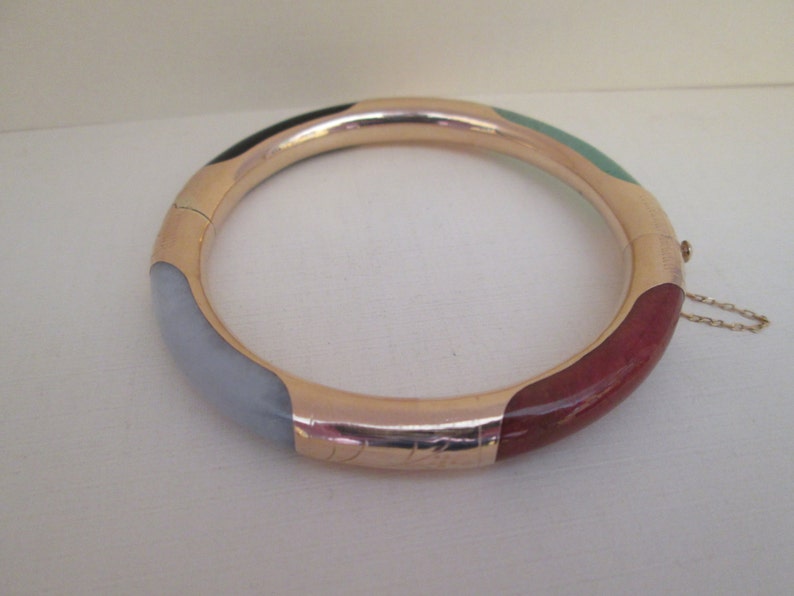 Vintage 14K Gold Multi-color Jade Bangle Bracelet | Etsy