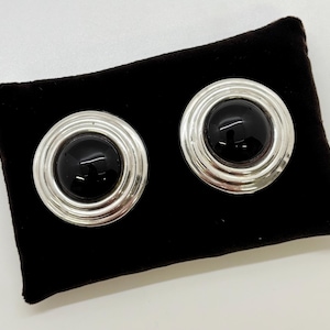 Large Sterling Silver Clip-On Earrings with Onyx Center