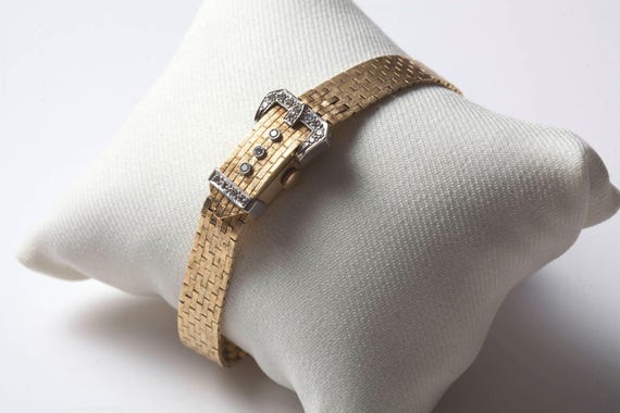 Vintage 14K Gold Diamond Watch Bracelet – 1930s Hidden Buckle Jewelry Watch