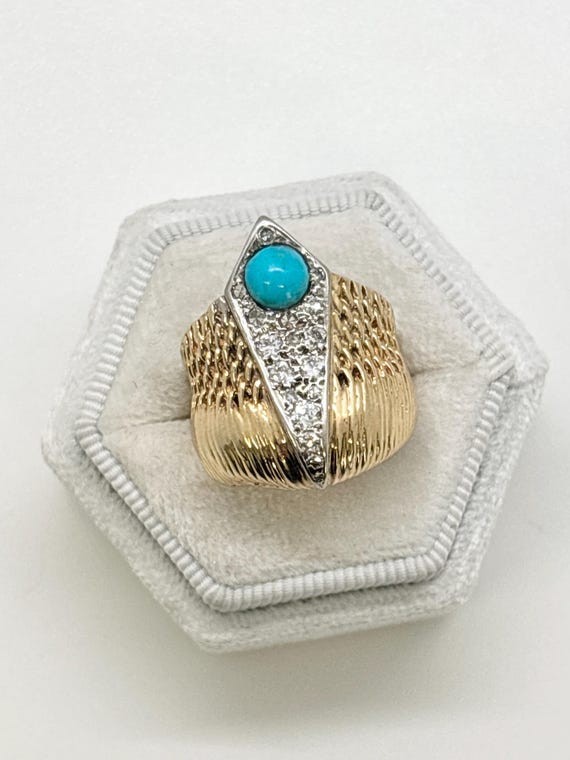 14K Yellow Gold and Diamond Statement Ring with T… - image 1