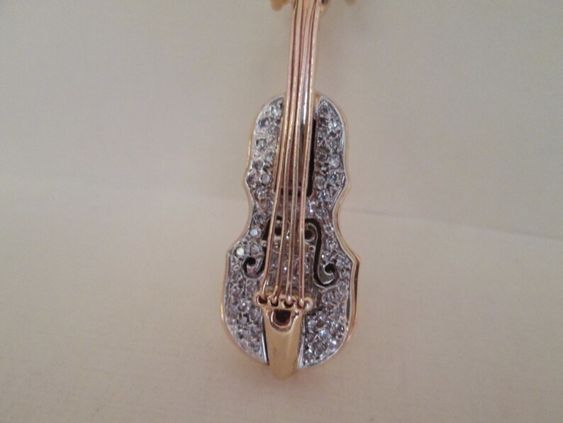 Violin and Diamond Pendant in 14K Gold Etsy