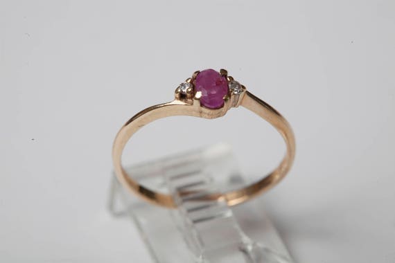 Sweet Ruby and Diamond Ring in 14K Yellow Gold - image 1