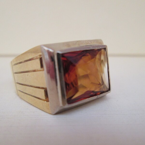 Vintage art deco mannen oranje topaas 14K gouden ring