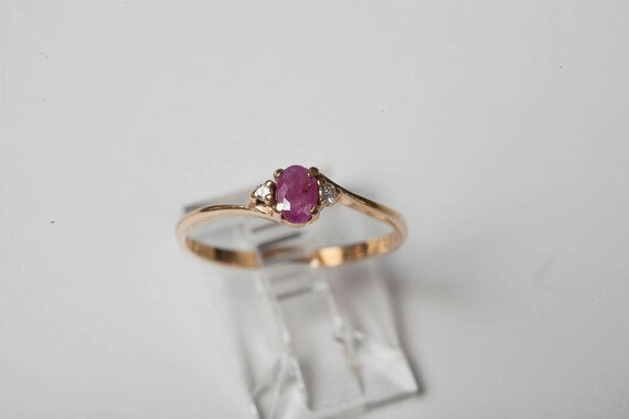 Sweet Ruby and Diamond Ring in 14K Yellow Gold - image 2