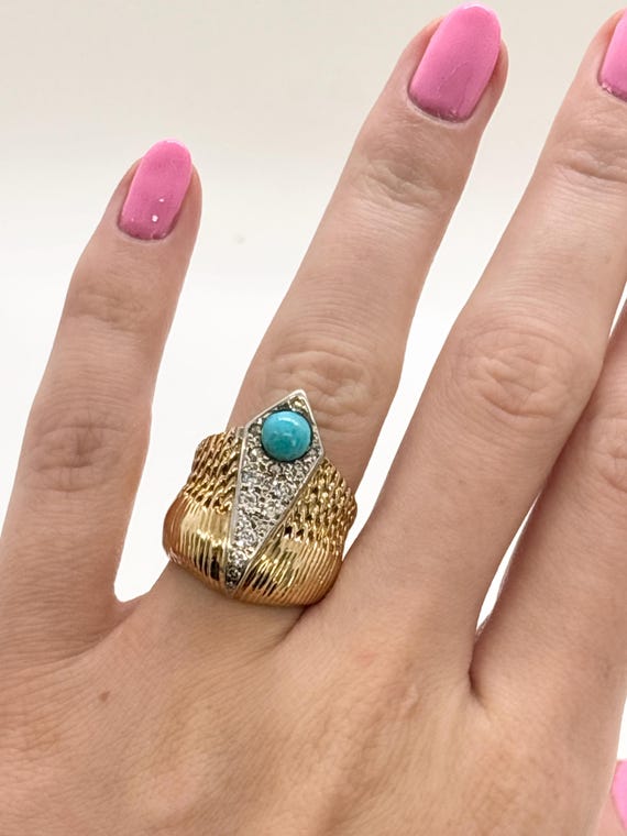 14K Yellow Gold and Diamond Statement Ring with T… - image 7