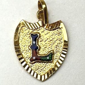 22K Yellow Gold Pendant with Enamel Initial "L" – Shield Design