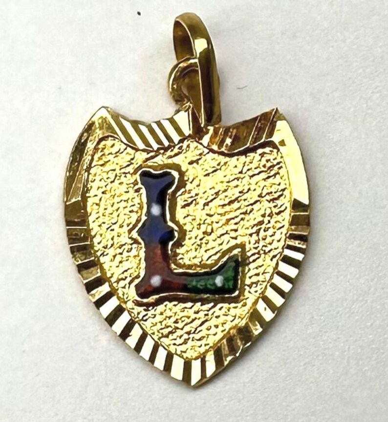 22K Yellow Gold Pendant with Enamel Initial "L" – Shield Design