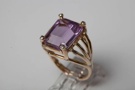 Large Amethyst Solitaire Ring 14K Gold - image 2
