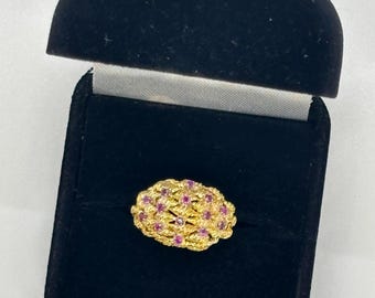 Ruby Cluster Textured Gold Ring