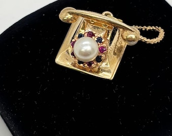 Vintage Telephone Pendant - 14K Yellow Gold