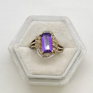 14K Yellow Gold Amethyst and Diamond Engagement Ring