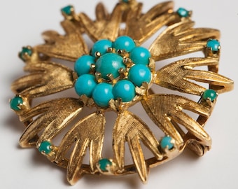 Turquoise and 18K Gold Pin
