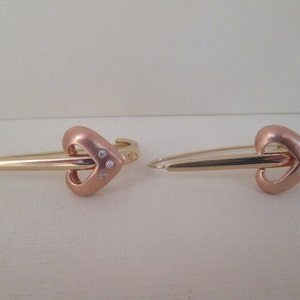 Heart Diamond Earrings in 14K Rose and Yellow Gold image 2