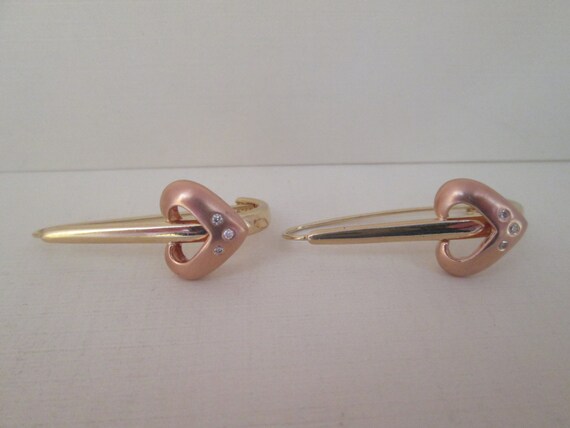 Heart Diamond Earrings in 14K Rose and Yellow Gold - image 2