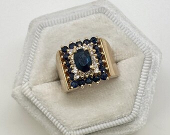 Blue Sapphire & Diamond 14K Gold Pinky Ring