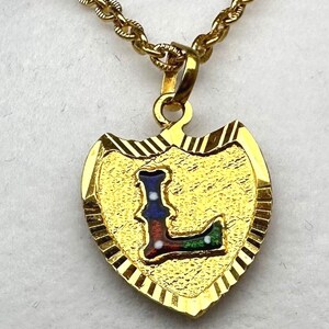 22K Yellow Gold Pendant with Enamel Initial "L" – Shield Design