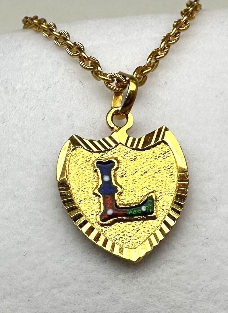 22K Yellow Gold Pendant with Enamel Initial "L" – Shield Design