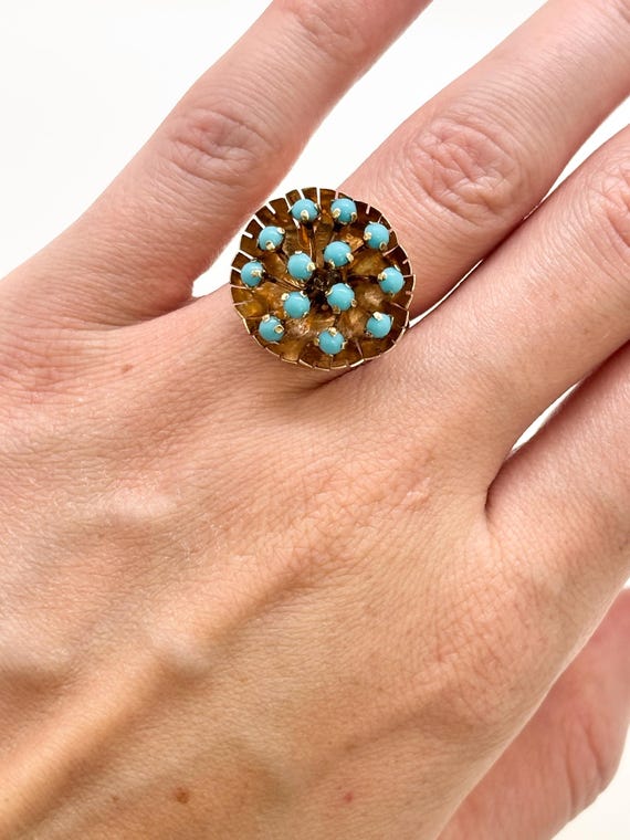 Vintage Statement Ring – 14K Solid Yellow Gold, T… - image 7