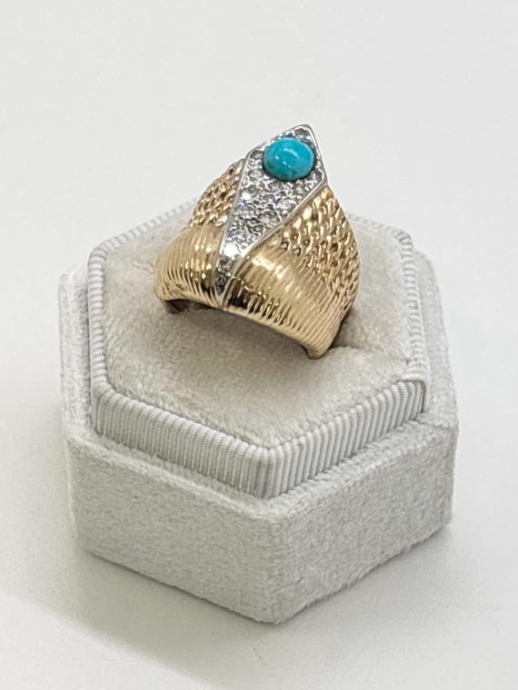 14K Yellow Gold and Diamond Statement Ring with T… - image 4