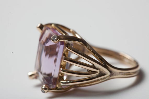 Large Amethyst Solitaire Ring 14K Gold - image 5