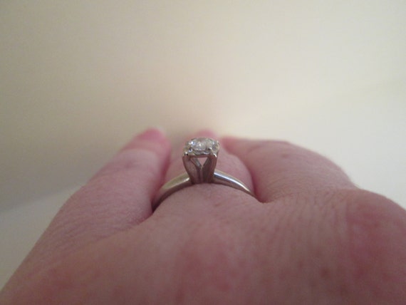 Vintage Diamond Solitaire 14K White Gold Ring - image 4