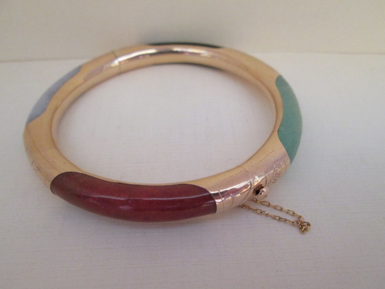 Vintage 14K Gold Multi-color Jade Bangle Bracelet | Etsy
