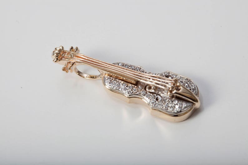 Violin and Diamond Pendant in 14K Gold Etsy
