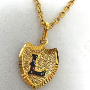 22K Yellow Gold Pendant with Enamel Initial "L" – Shield Design