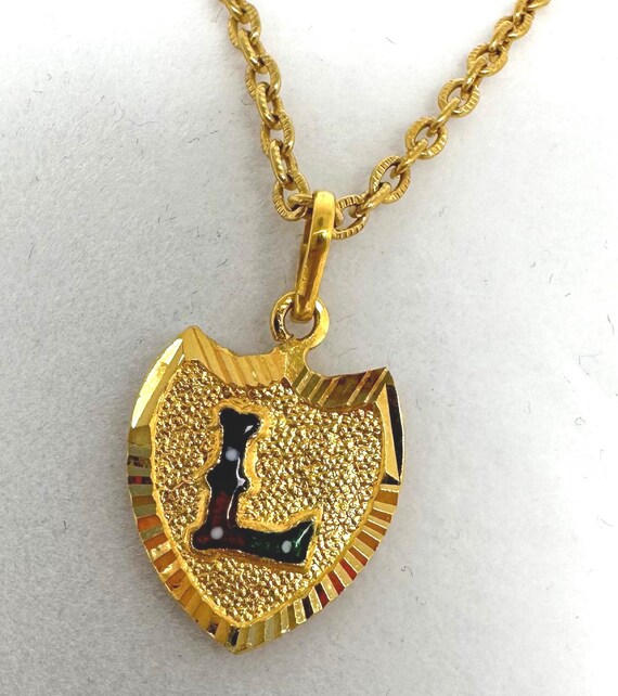22K Yellow Gold Pendant with Enamel Initial "L"