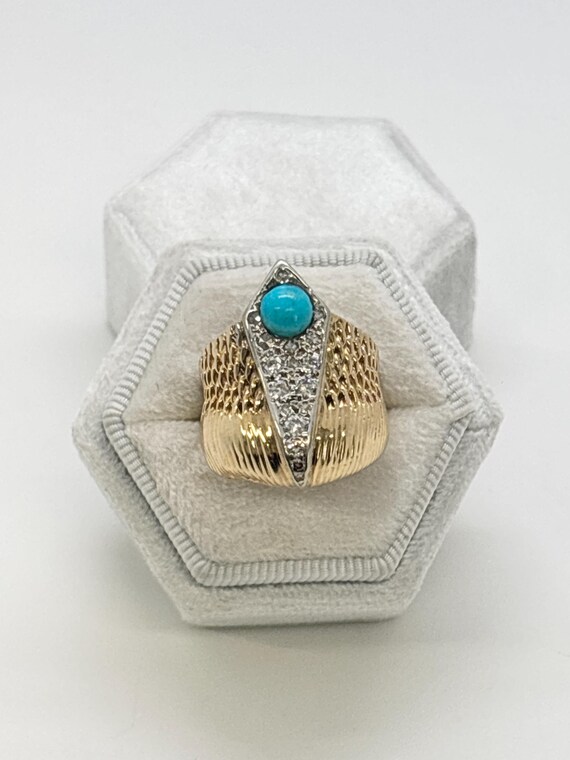 14K Yellow Gold and Diamond Statement Ring with T… - image 5