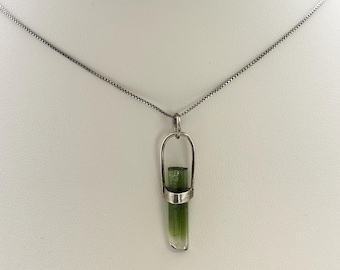 Green & Pink Bicolor Tourmaline Pendant | Sterling Silver
