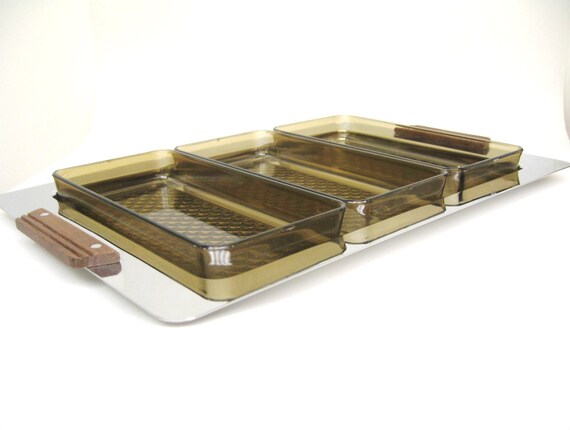 Vintage Serving Tray, Pickle Dish, Condiment Server, Three Dishes, Mad Men