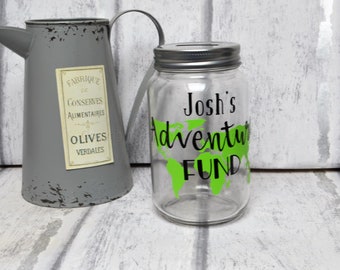 Personalised Adventure Fund Money Saving Jar Piggy Bank Money Box