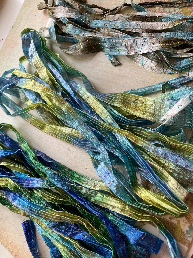 15 Yards, Beach Themed Ribbon Bouquet, Italian Ribbon, Blues, Greens ...