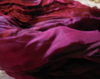 10 Yards, Darkest Burgundy Wine,  Luxury Chiffon, Blood Red,  Sari Silk Ribbon,  Hand Dyed  No Purple