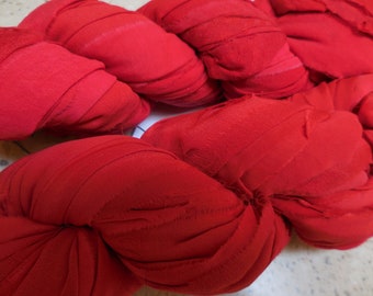 80 Yards,  Luxury Chiffon, Hibiscus Red,   Sari Silk Chiffon Skein,