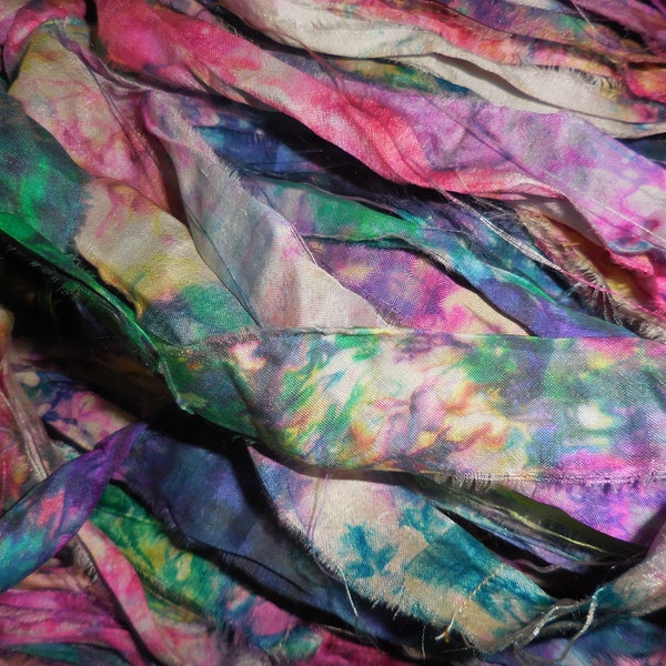 10 Yards, Tie Dye Sari Silk Ribbon, Summer,  Fair Trade from India,