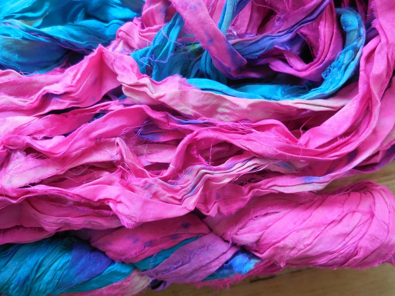Fair Trade from India Bright Pink and Blue 100 gram skein Summer Colors