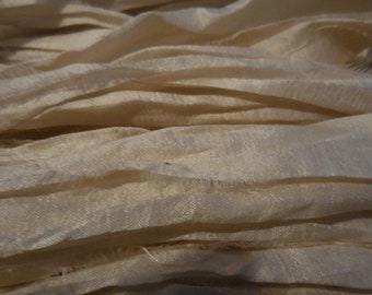 Sari Silk Ribbon  Off White, Could Have Water Stains,  Jewelry Making or Arts and Crafts