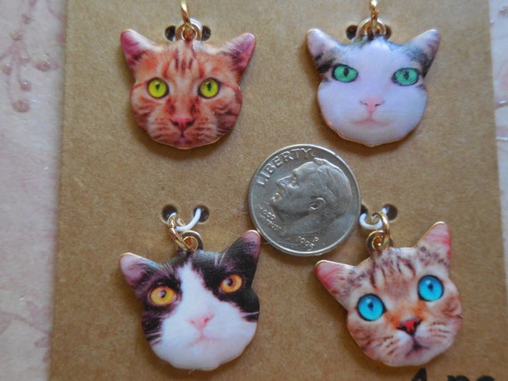 4 Cat Charms for Jewelry Making, Journal Charms 