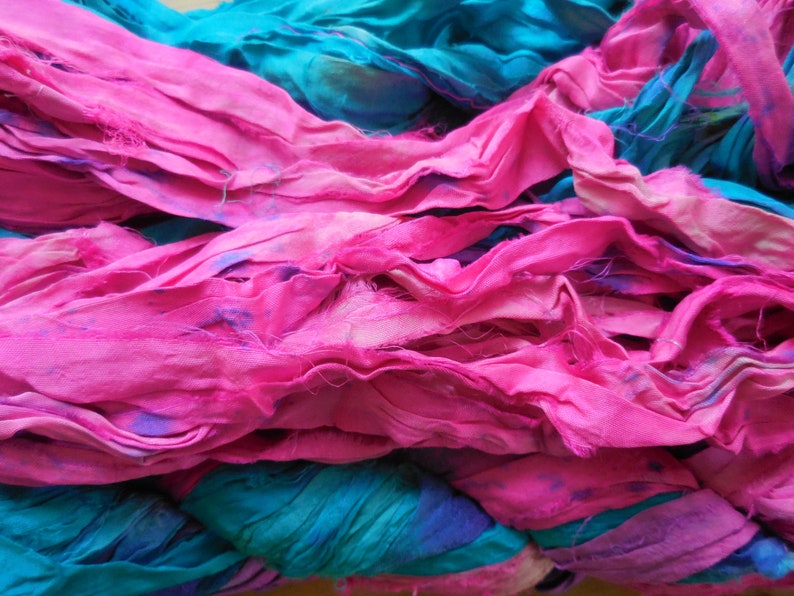 Fair Trade from India Bright Pink and Blue 100 gram skein Summer Colors